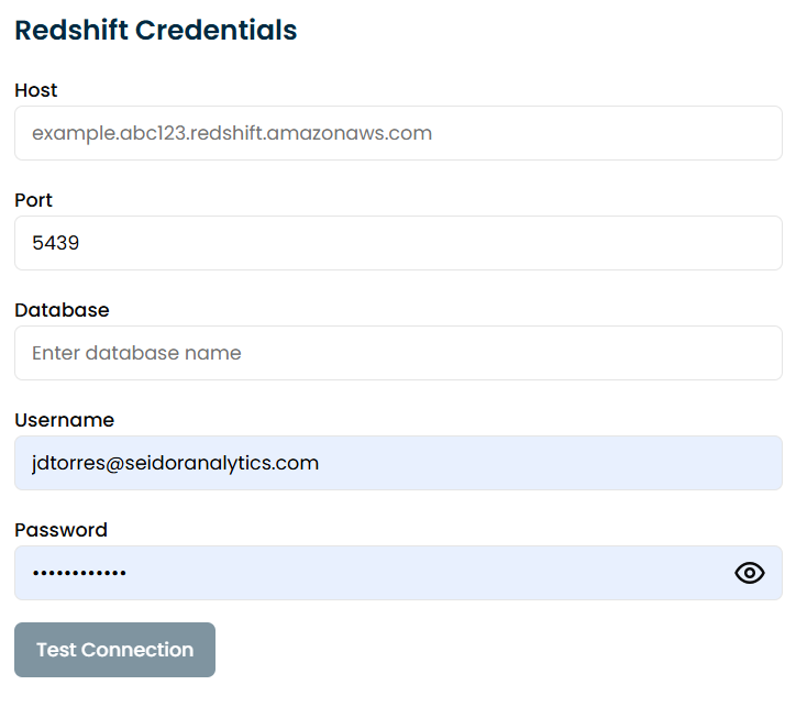 Redshift connection form
