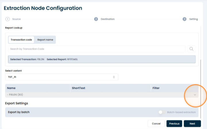 Navegación a Report Settings para detección de columnas