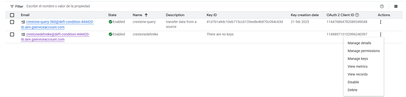 Manage keys