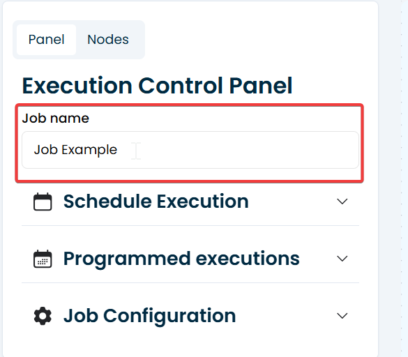 Captura de pantalla de la interfaz para ejecutar o programar un job.